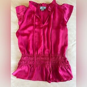 Cece Flutter Sleeve Cinch Waist Hot Pink Silky Blouse Size Small